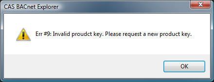Err #9: Invalid product key. Please request a new product key