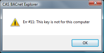 Err #11: This key is not for this computer